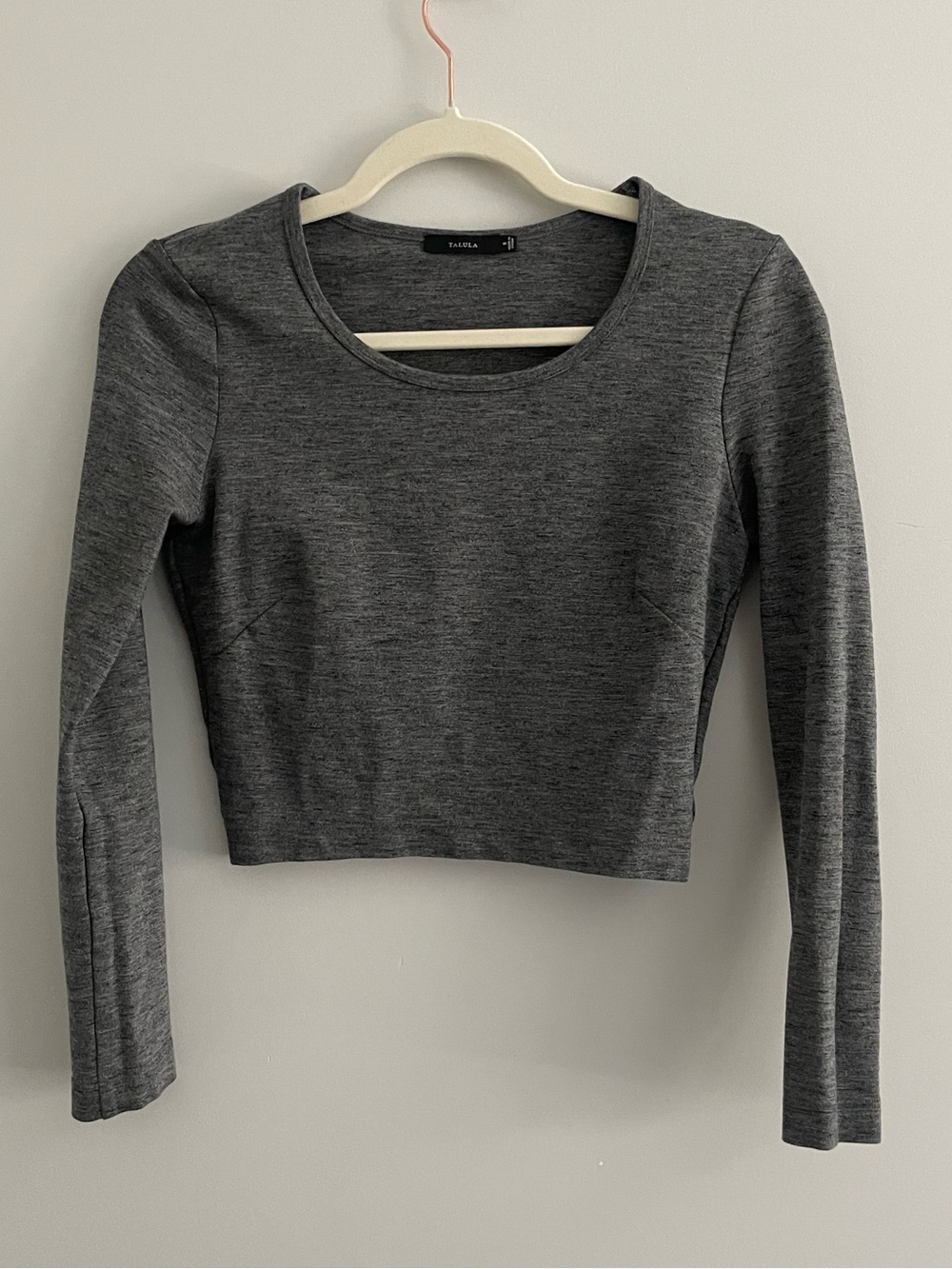 Talula Charcoal Gray Scoop Neck Cropped Long-Sleeve Top